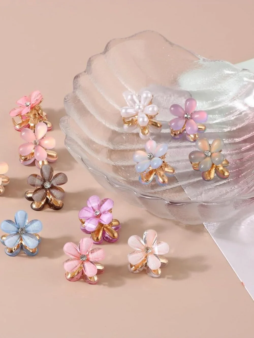 20Pcs Mini Flower Hair Clips Crystal Spring Claw Clips Small Flower Hair Claw Cl